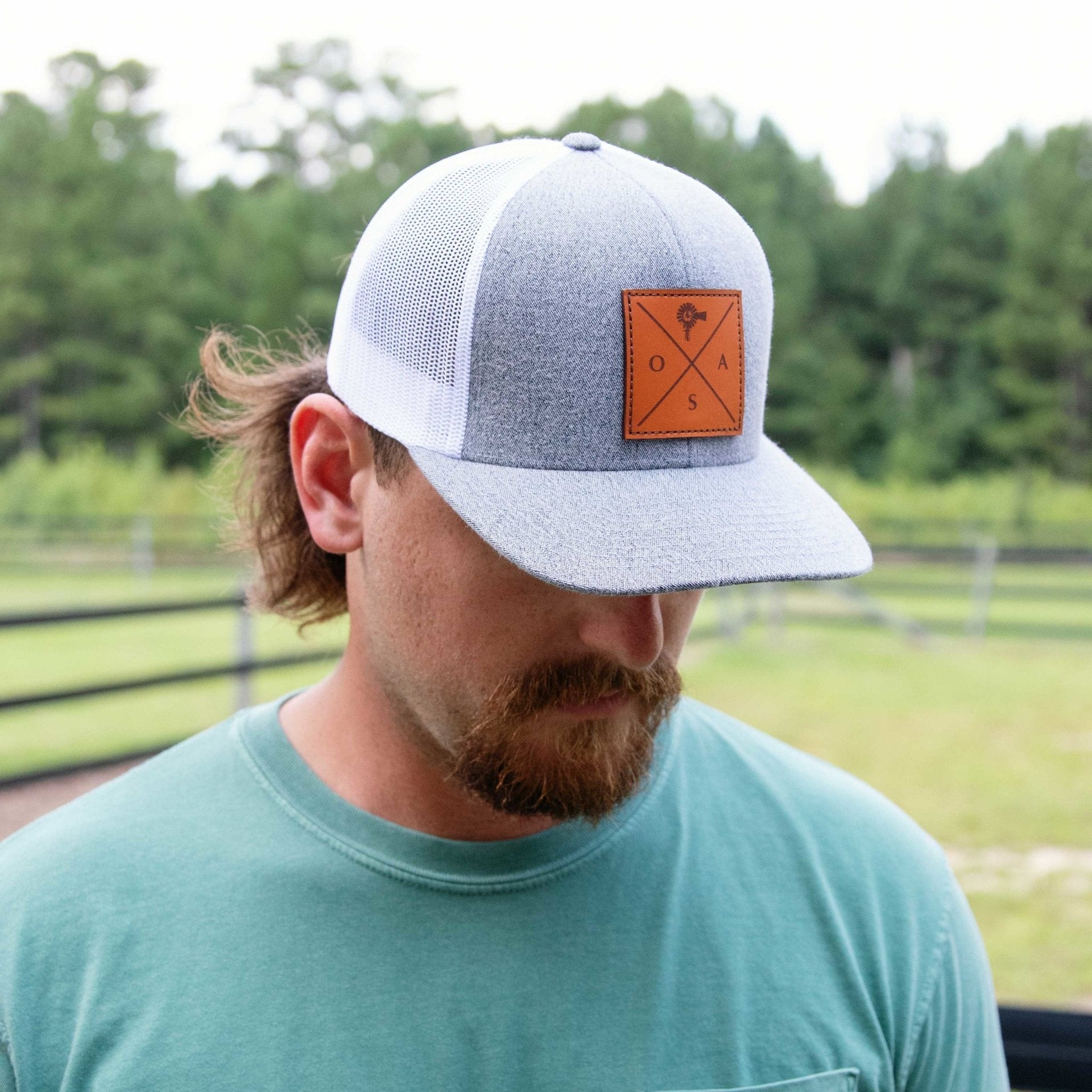 Old South Leather Patch - Trucker Hat Carolina Blue / White